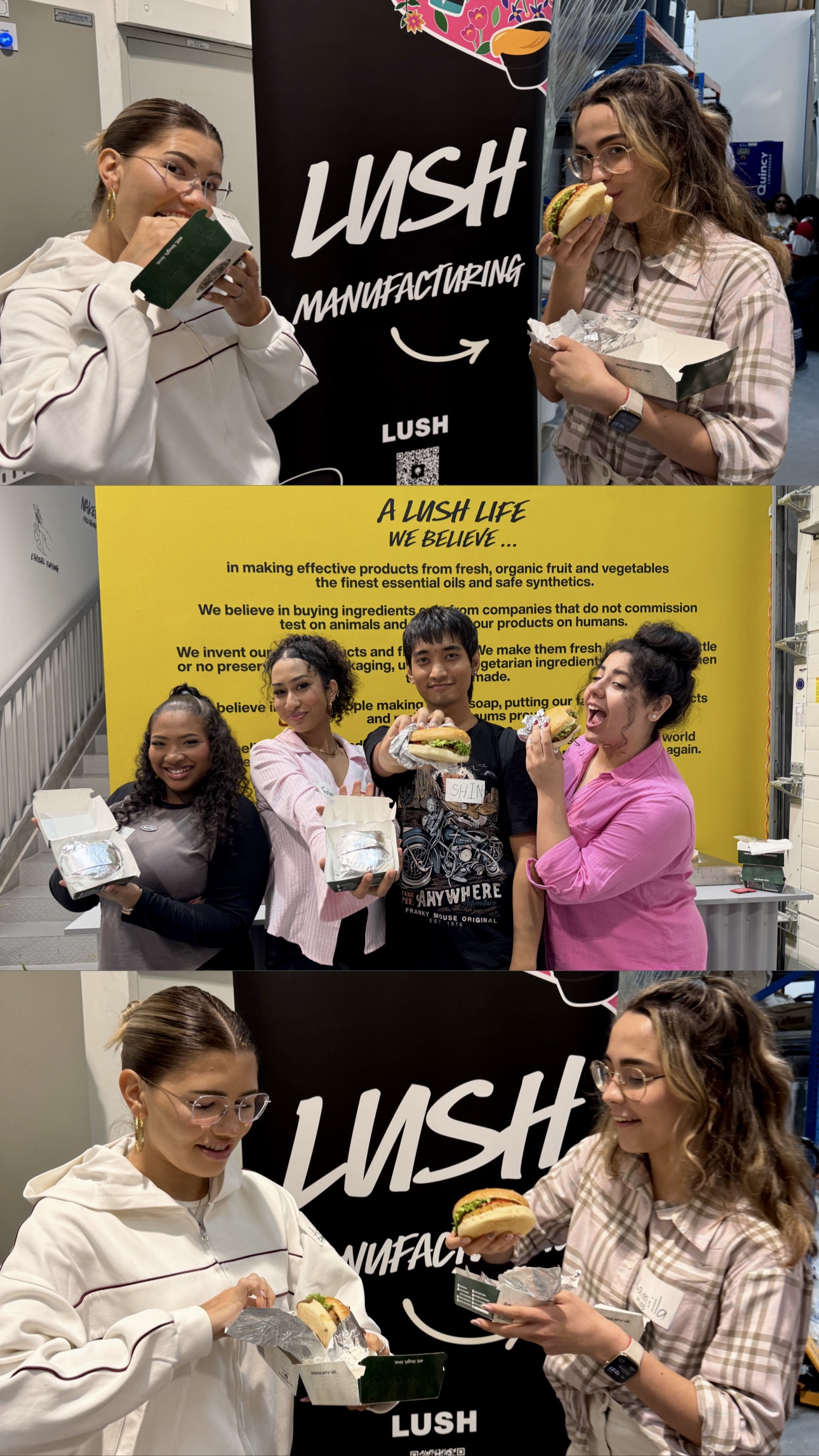 LUSH employees enjoying Vegan Burger catering at their corporate event